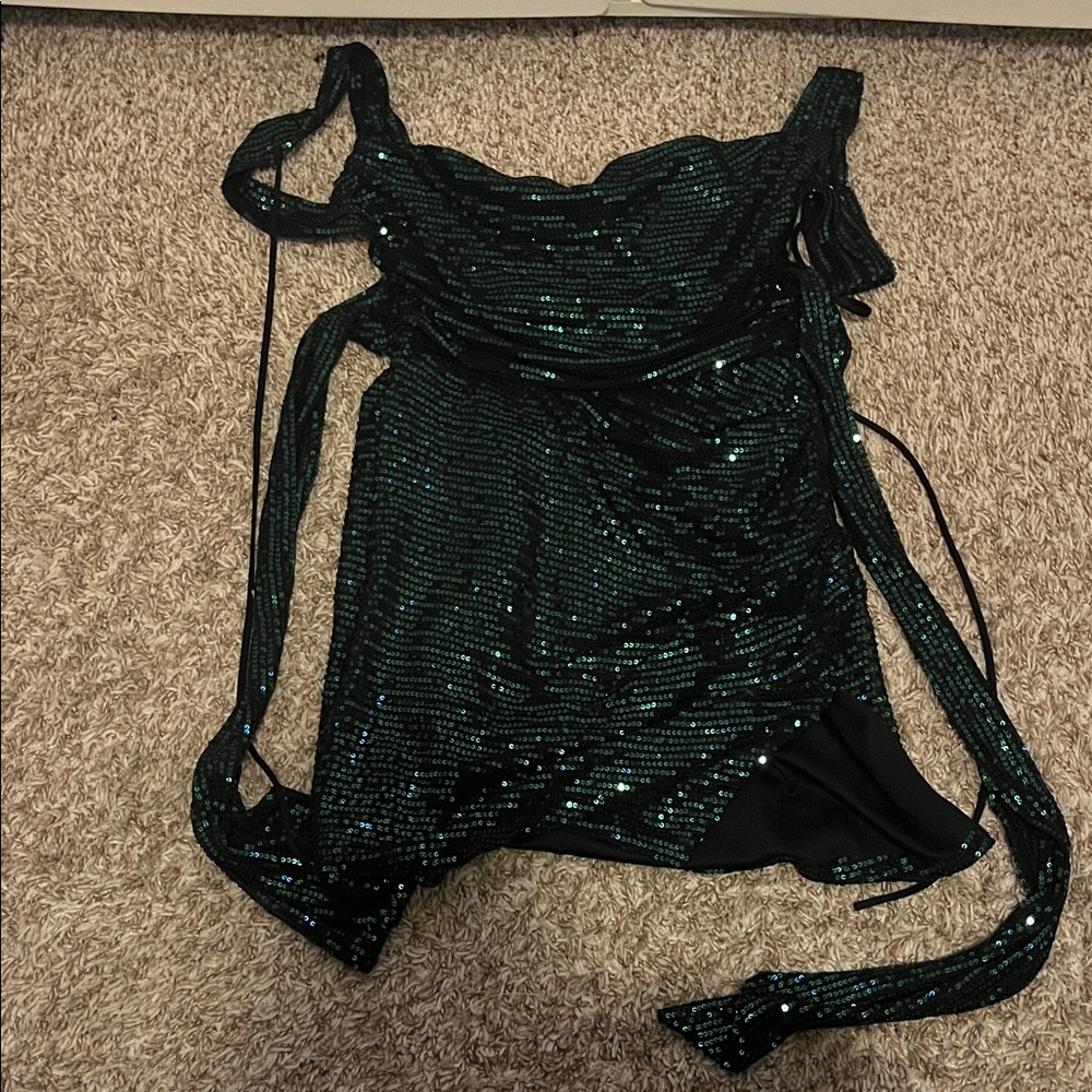 Green Sequin Sleeveless Top